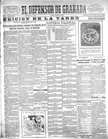 'El Defensor de Granada  : diario político independiente' - Año L Número 26197 Ed. Tarde - 1929 Marzo 11