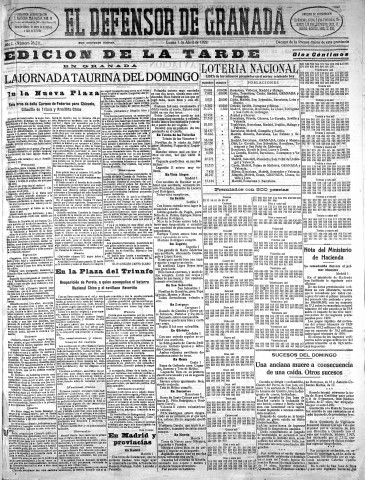 'El Defensor de Granada  : diario político independiente' - Año L Número 26231 Ed. Tarde - 1929 Abril 01