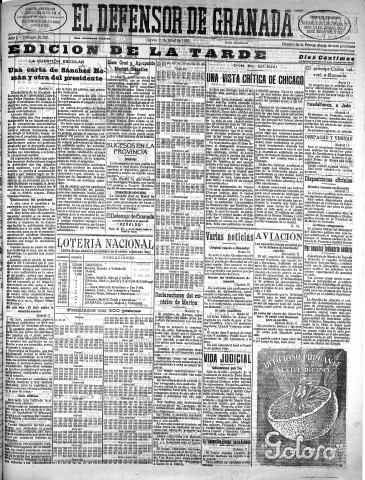 'El Defensor de Granada  : diario político independiente' - Año L Número 26250 Ed. Tarde - 1929 Abril 11