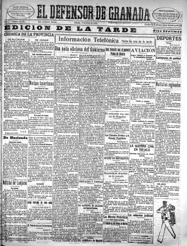 'El Defensor de Granada  : diario político independiente' - Año L Número 26254 Ed. Tarde - 1929 Abril 13