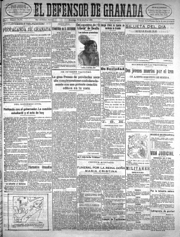 'El Defensor de Granada  : diario político independiente' - Año L Número 26255 Ed. Mañana - 1929 Abril 14