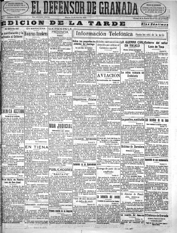'El Defensor de Granada  : diario político independiente' - Año L Número 26258 Ed. Tarde - 1929 Abril 16