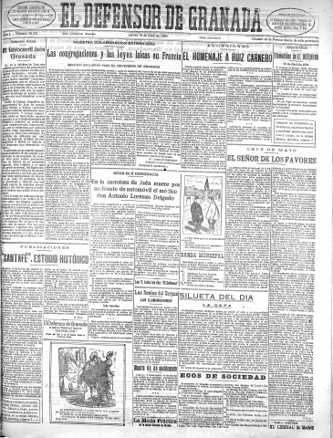 'El Defensor de Granada  : diario político independiente' - Año L Número 26261 Ed. Mañana - 1929 Abril 18