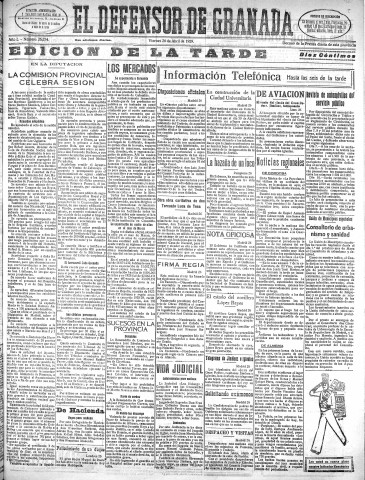 'El Defensor de Granada  : diario político independiente' - Año L Número 26274 Ed. Tarde - 1929 Abril 26