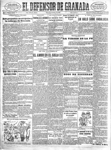 'El Defensor de Granada  : diario político independiente' - Año L Número 26291 Ed. Mañana - 1929 Mayo 08