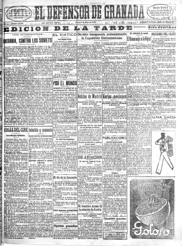 'El Defensor de Granada  : diario político independiente' - Año L Número 26294 Ed. Tarde - 1929 Mayo 09