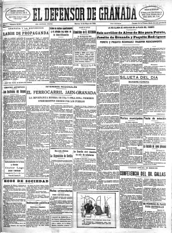 'El Defensor de Granada  : diario político independiente' - Año L Número 26301 Ed. Mañana - 1929 Mayo 14