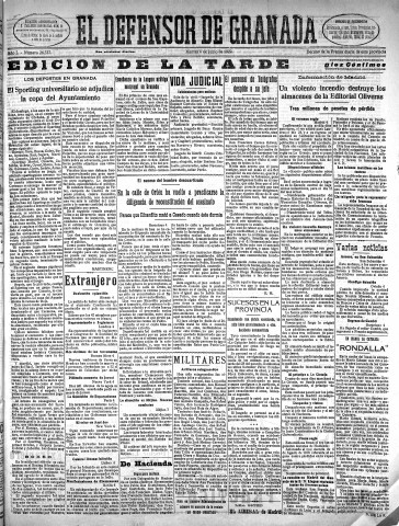 'El Defensor de Granada  : diario político independiente' - Año L Número 26337 Ed. Tarde - 1929 Junio 04