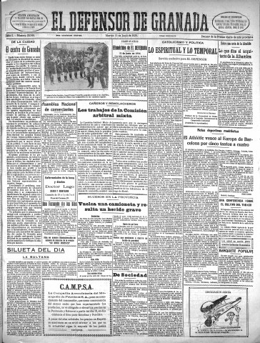 'El Defensor de Granada  : diario político independiente' - Año L Número 26348 Ed. Mañana - 1929 Junio 11