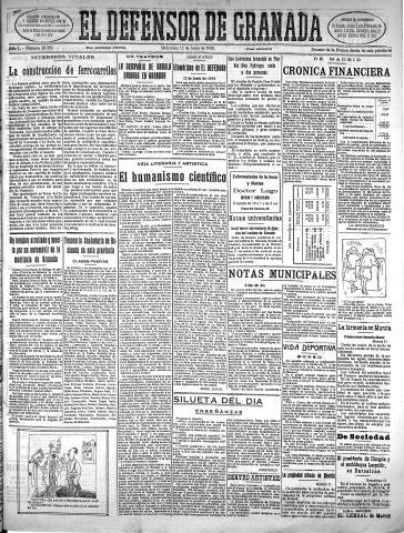 'El Defensor de Granada  : diario político independiente' - Año L Número 26350 Ed. Mañana - 1929 Junio 12