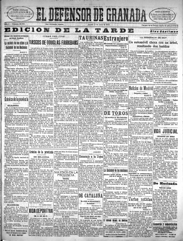 'El Defensor de Granada  : diario político independiente' - Año L Número 26353 Ed. Tarde - 1929 Junio 13