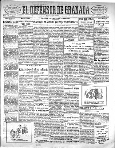 'El Defensor de Granada  : diario político independiente' - Año L Número 26389 Ed. Mañana - 1929 Julio 04
