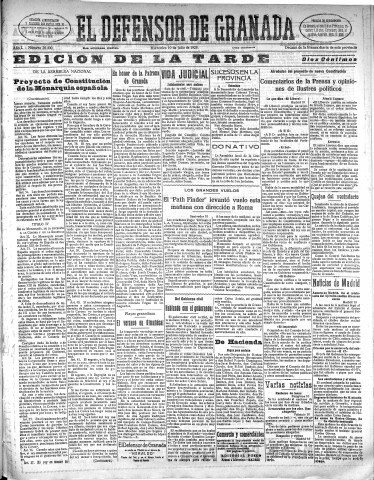 'El Defensor de Granada  : diario político independiente' - Año L Número 26400 Ed. Tarde - 1929 Julio 10