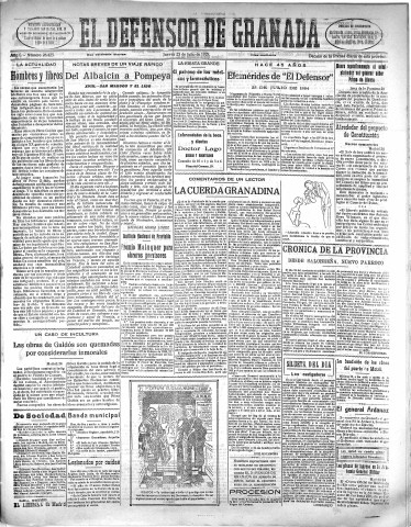 'El Defensor de Granada  : diario político independiente' - Año L Número 26425 Ed. Mañana - 1929 Julio 25