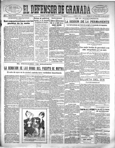 'El Defensor de Granada  : diario político independiente' - Año L Número 26429 Ed. Mañana - 1929 Julio 27
