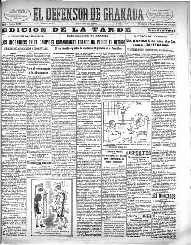 'El Defensor de Granada  : diario político independiente' - Año L Número 26432 Ed. Tarde - 1929 Julio 29