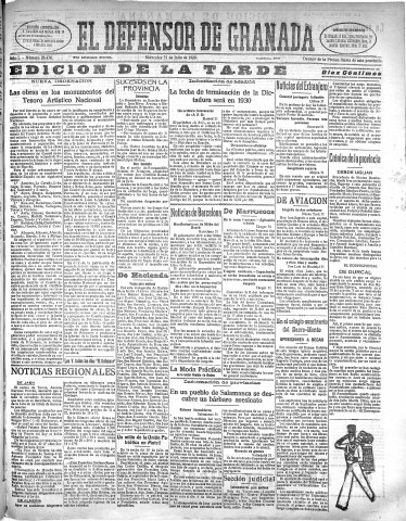 'El Defensor de Granada  : diario político independiente' - Año L Número 26436 Ed. Tarde - 1929 Julio 31