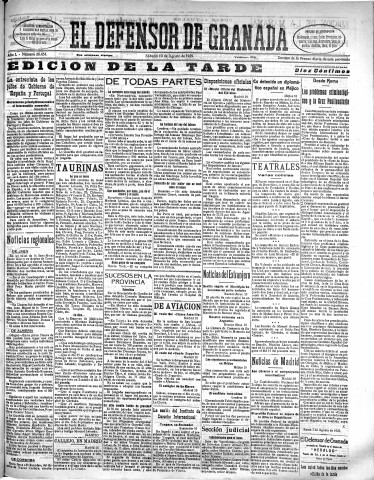 'El Defensor de Granada  : diario político independiente' - Año L Número 26454 Ed. Tarde - 1929 Agosto 10