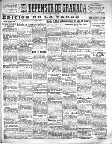 'El Defensor de Granada  : diario político independiente' - Año L Número 26460 Ed. Tarde - 1929 Agosto 14