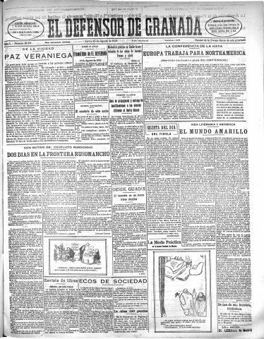 'El Defensor de Granada  : diario político independiente' - Año L Número 26461 Ed. Mañana - 1929 Agosto 15