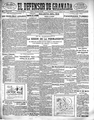 'El Defensor de Granada  : diario político independiente' - Año L Número 26465 Ed. Mañana - 1929 Agosto 17