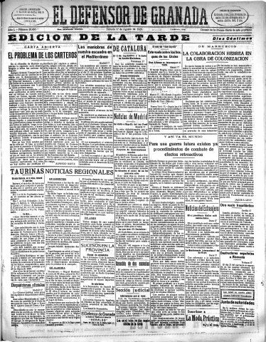 'El Defensor de Granada  : diario político independiente' - Año L Número 26466 Ed. Tarde - 1929 Agosto 17