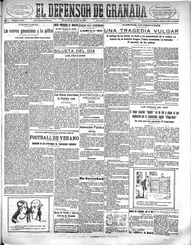 'El Defensor de Granada  : diario político independiente' - Año L Número 26469 Ed. Mañana - 1929 Agosto 20