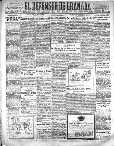 'El Defensor de Granada  : diario político independiente' - Año L Número 26473 Ed. Mañana - 1929 Agosto 22