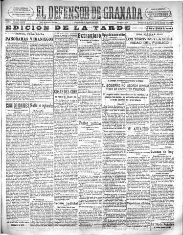 'El Defensor de Granada  : diario político independiente' - Año L Número 26478 Ed. Tarde - 1929 Agosto 24