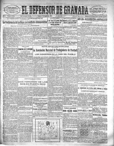 'El Defensor de Granada  : diario político independiente' - Año L Número 26481 Ed. Mañana - 1929 Agosto 27