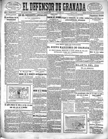 'El Defensor de Granada  : diario político independiente' - Año L Número 26485 Ed. Mañana - 1929 Agosto 29