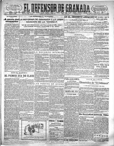 'El Defensor de Granada  : diario político independiente' - Año L Número 26498 Ed. Mañana - 1929 Septiembre 06