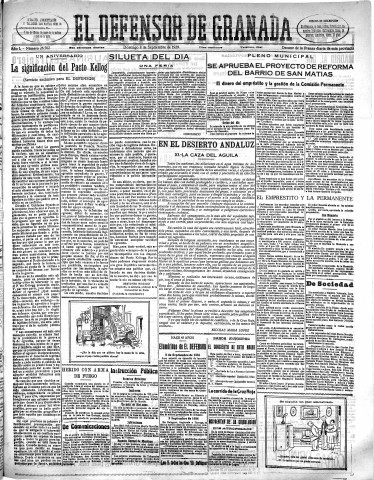 'El Defensor de Granada  : diario político independiente' - Año L Número 26502 Ed. Mañana - 1929 Septiembre 08