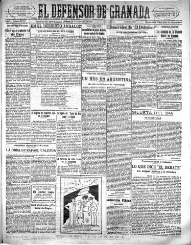'El Defensor de Granada  : diario político independiente' - Año L Número 26512 Ed. Mañana - 1929 Septiembre 14