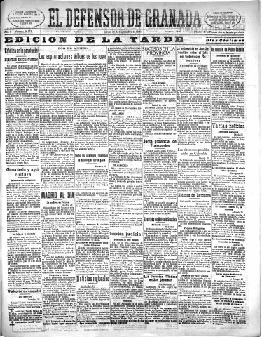 'El Defensor de Granada  : diario político independiente' - Año L Número 26533 Ed. Tarde - 1929 Septiembre 26