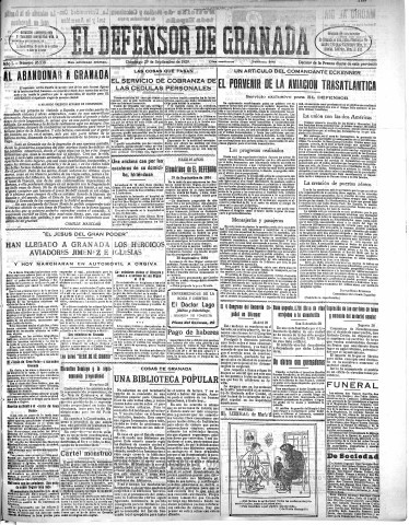 'El Defensor de Granada  : diario político independiente' - Año L Número 26538 Ed. Mañana - 1929 Septiembre 29