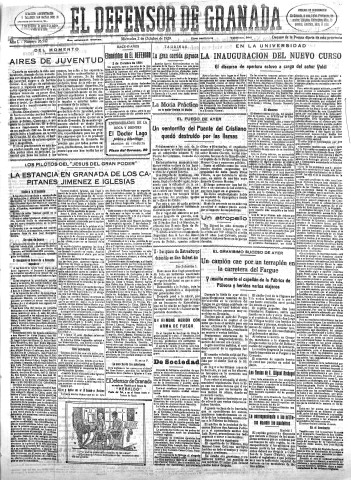 'El Defensor de Granada  : diario político independiente' - Año L Número 26542 Ed. Mañana - 1929 Octubre 02