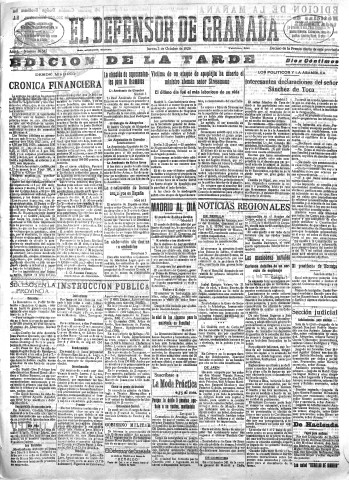 'El Defensor de Granada  : diario político independiente' - Año L Número 26545 Ed. Tarde - 1929 Octubre 03