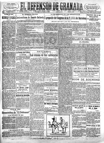 'El Defensor de Granada  : diario político independiente' - Año L Número 26550 Ed. Mañana - 1929 Octubre 06