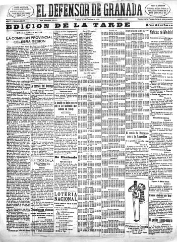 'El Defensor de Granada  : diario político independiente' - Año L Número 26559 Ed. Tarde - 1929 Octubre 11