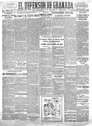 'El Defensor de Granada  : diario político independiente' - Año L Número 26560 Ed. Mañana - 1929 Octubre 12