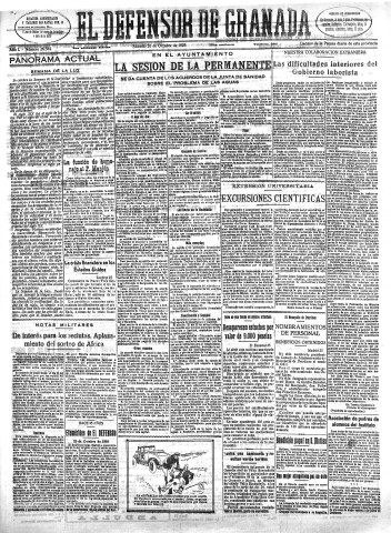 'El Defensor de Granada  : diario político independiente' - Año L Número 26584 Ed. Mañana - 1929 Octubre 26