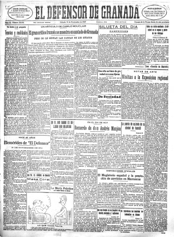 'El Defensor de Granada  : diario político independiente' - Año L Número 26644 Ed. Mañana - 1929 Noviembre 30