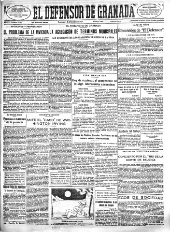 'El Defensor de Granada  : diario político independiente' - Año L Número 26646 Ed. Mañana - 1929 Diciembre 01