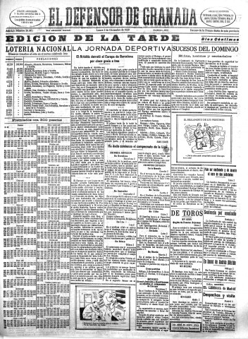 'El Defensor de Granada  : diario político independiente' - Año L Número 26647 Ed. Tarde - 1929 Diciembre 02