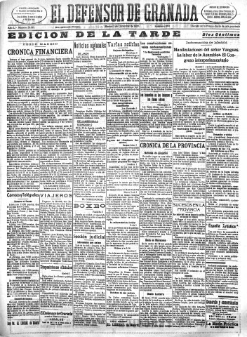 'El Defensor de Granada  : diario político independiente' - Año L Número 26649 Ed. Tarde - 1929 Diciembre 03