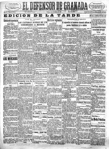 'El Defensor de Granada  : diario político independiente' - Año L Número 26653 Ed. Tarde - 1929 Diciembre 05