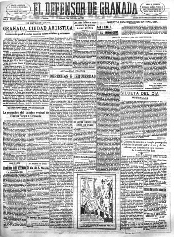 'El Defensor de Granada  : diario político independiente' - Año L Número 26656 Ed. Mañana - 1929 Diciembre 07