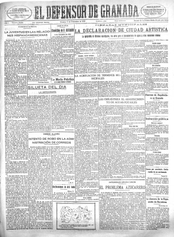'El Defensor de Granada  : diario político independiente' - Año L Número 26666 Ed. Mañana - 1929 Diciembre 13