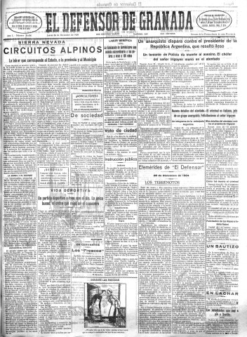 'El Defensor de Granada  : diario político independiente' - Año L Número 26686 Ed. Mañana - 1929 Diciembre 26